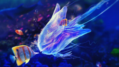 hình nền máy tính 3D 2K con sứa và cá biển đẹp