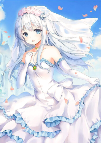 Hình nền anime girl dễ thương tóc bạch kim cho điện thoại