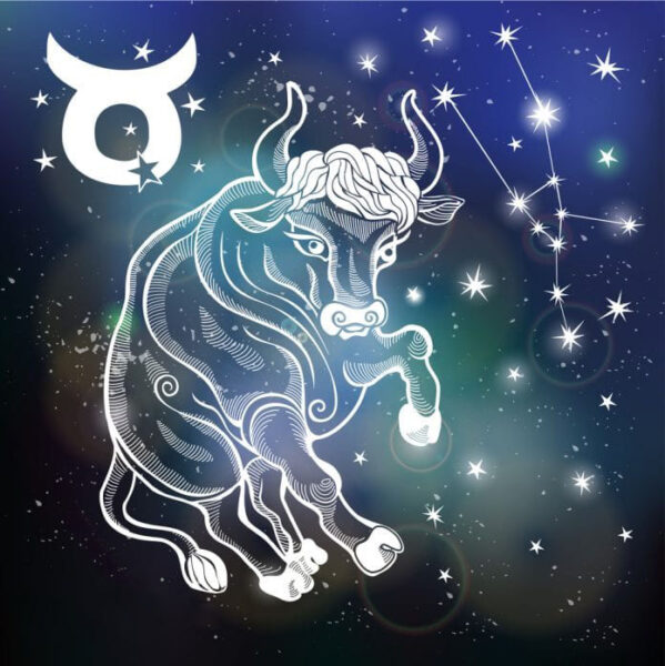 Foto des leuchtenden Symbols des Stierzeichens