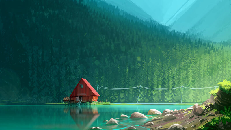 Background cây xanh bên hồ
