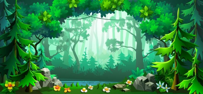 Background rừng cây xanh hoạt hình đẹp