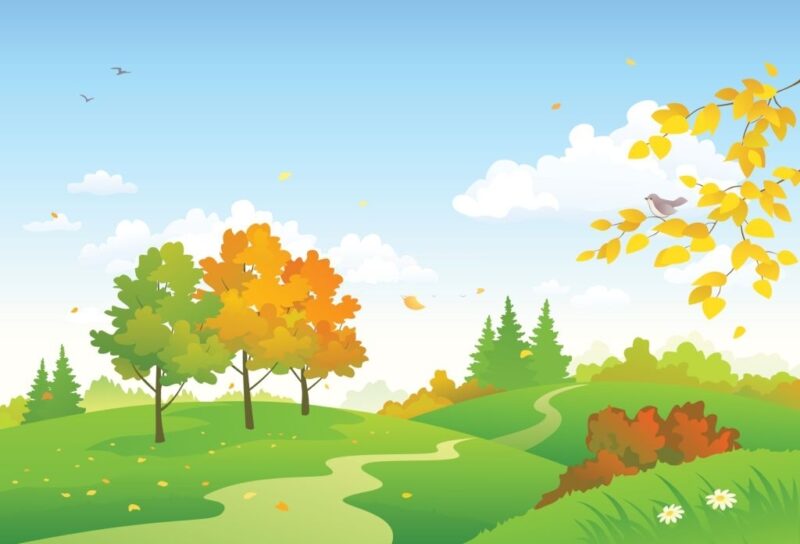 Background cây xanh lá vàng mùa thu