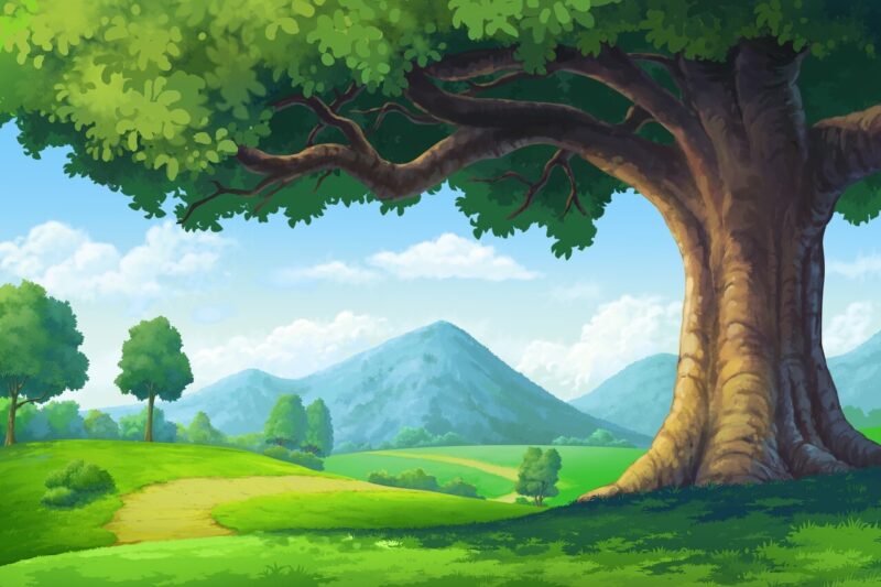 Background cây xanh lớn trong hoạt hình