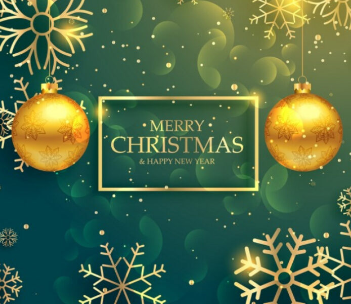Background giáng sinh nền xanh và quả cầu vàng