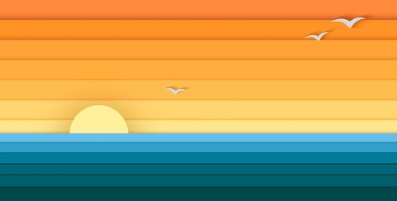 Sun and Sea from Paper, Modern Banner For Design, vector