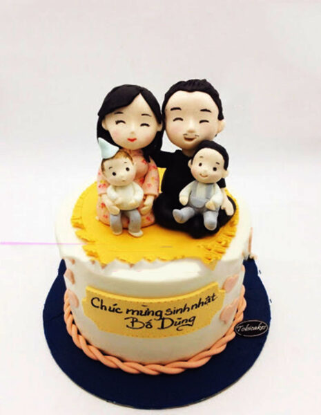 bánh sinh nhật bố trang trí gia đình 4 người đầm ấm