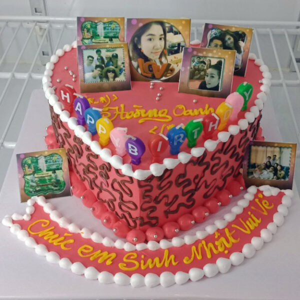 Bánh sinh nhật hình trái tim in hình cute