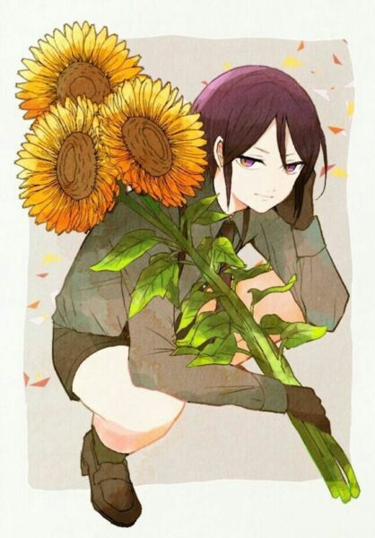 Hình ảnh anime chàng trai cầm hoa hướng dương