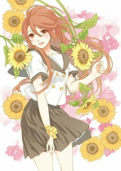 Hình ảnh anime cô gái cùng hoa hướng dương
