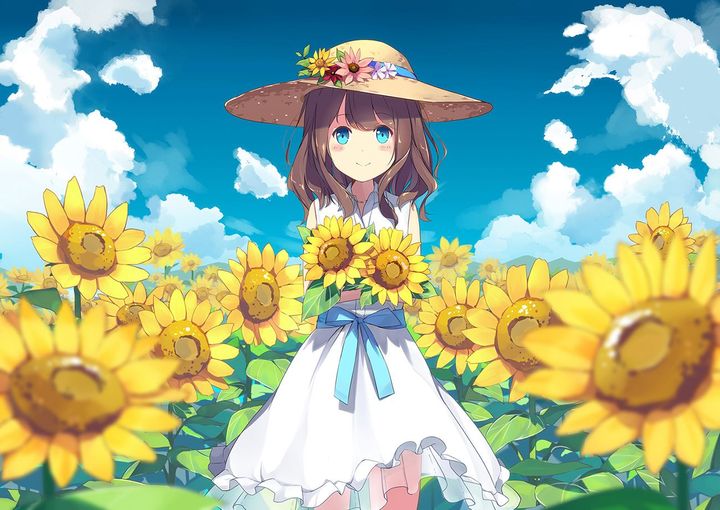 Hình ảnh anime đồng hoa hướng dương