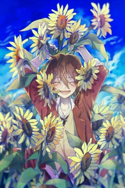 Hình ảnh anime hoa hướng dương boy vui tươi