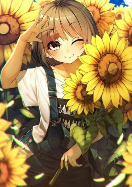 Hình ảnh anime hoa hướng dương cô bé che nắng