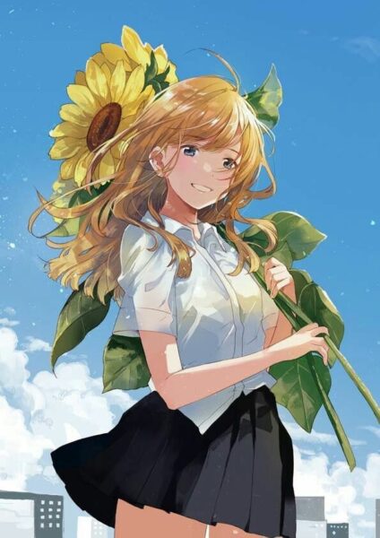 Hình ảnh anime hoa hướng dương đẹp nhất cùng cô nàng