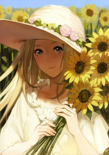 Hình ảnh anime hoa hướng dương nàng dễ thương