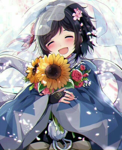 Hình ảnh anime hoa hướng dương nàng ôm hoa