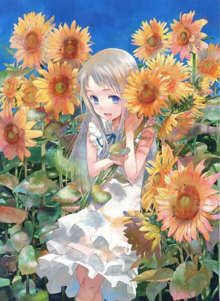 Hình ảnh anime mỹ nữ bên hoa hướng dương