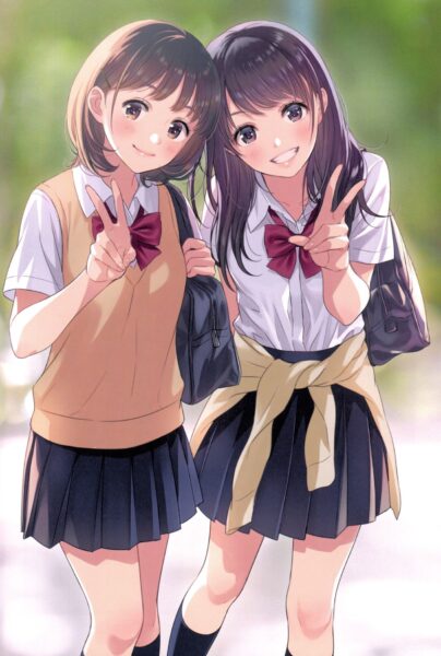hình ảnh anime vui vẻ đôi bạn nữ sinh