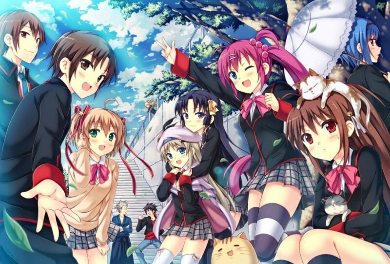 hình ảnh anime vui vẻ nhóm bạn nữ sinh