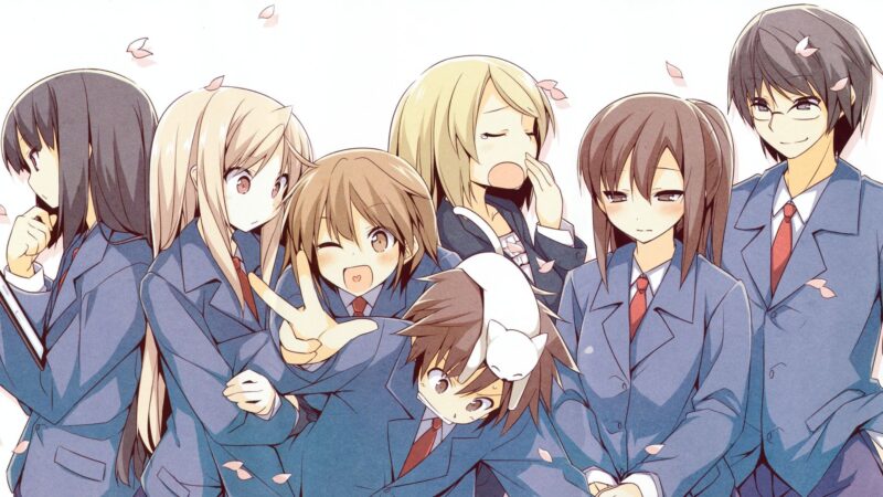 hình ảnh anime vui vẻ nhóm nam nữ sinh