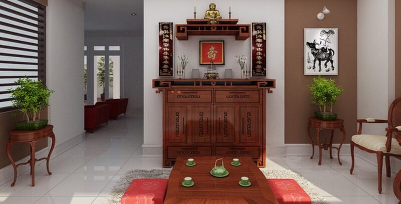 Bild des Altars in der Mitte des Wohnzimmers