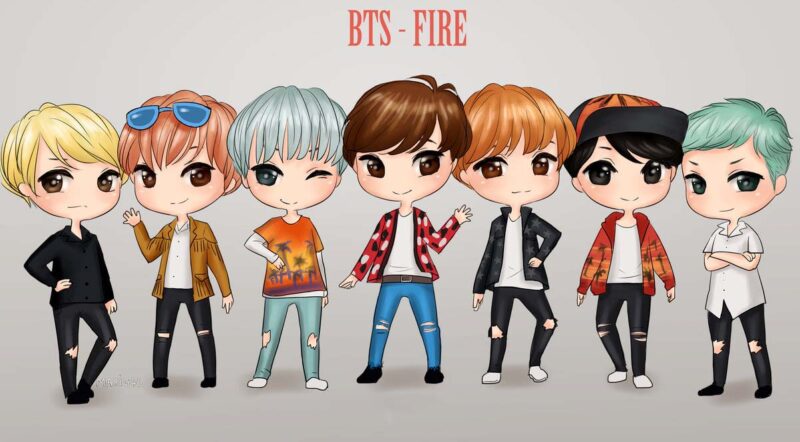 Hình ảnh bts chibi nhóm để cài hình nền máy tính