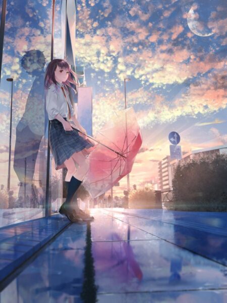 hình ảnh buồn một mình - anime cô gái cầm dù