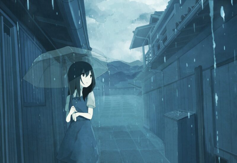 hình ảnh buồn một mình của cô gái bước trong mưa anime