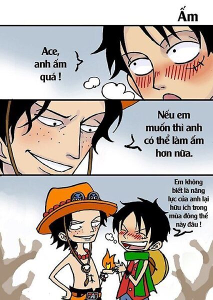 Hình ảnh chế One Piece - Ace sưởi ấm Luffy
