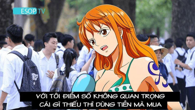 Hình ảnh chế One Piece - Nami dùng tiền mua điểm