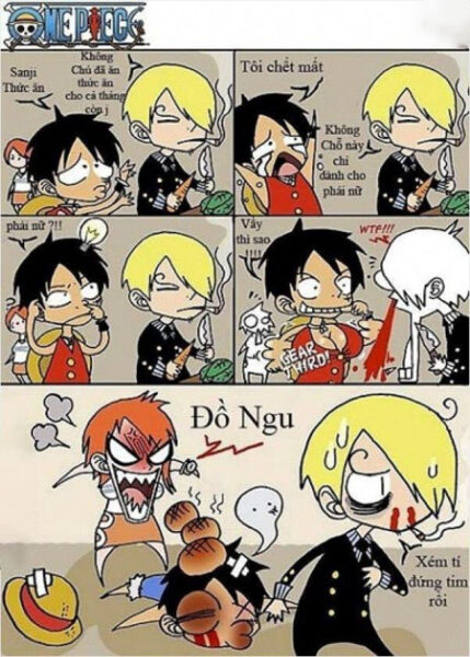 Hình ảnh chế One Piece - Sanji chảy máu mũi với Luffy