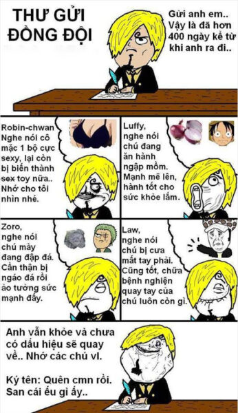 Hình ảnh chế One Piece - Sanji viết thư gửi đồng đội