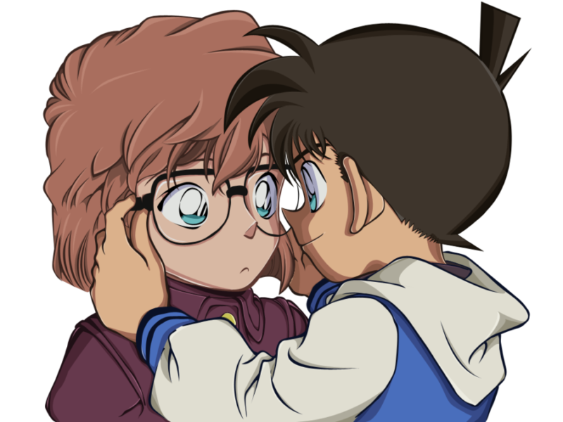 Hình ảnh Conan đẹp nhất - Conan đeo kính cho Haibara