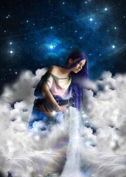 Hình ảnh cung Bảo Bình nữ thần giữa mây