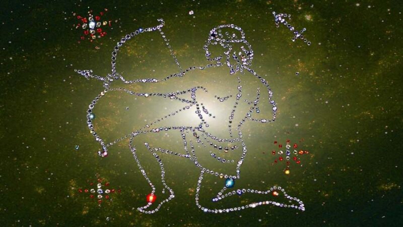 Hình ảnh cung Nhân Mã biểu tượng màu vàng neon