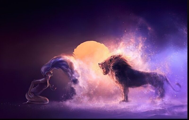 Hình ảnh cung Sư Tử dưới ánh trăng tím hồng nghệ thuật