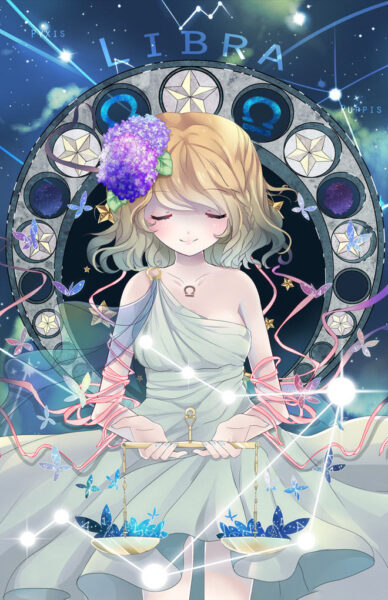 HÌnh ảnh cung Thiên Bình Anime nữ nhắm mắt