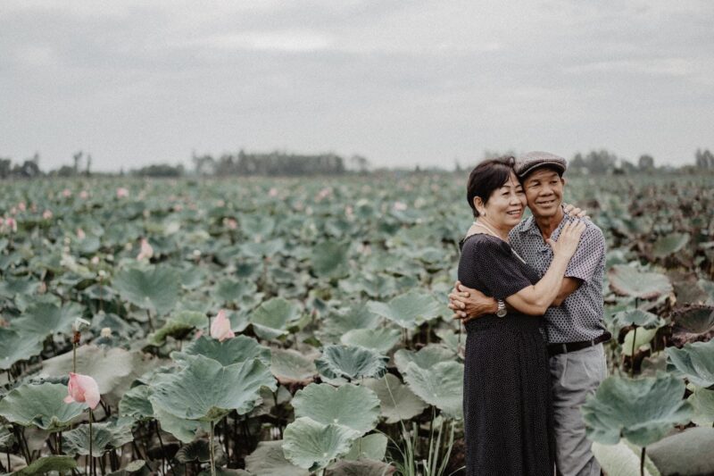 Hình ảnh đẹp về tình yêu tuổi già bên hồ sen