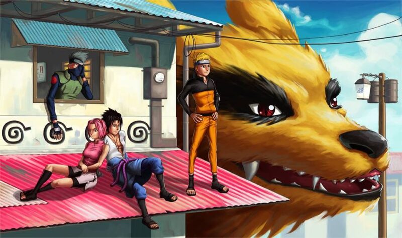 Hình ảnh Naruto 3D - đội 7 và Kurama