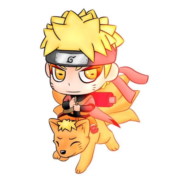 Hình ảnh Naruto chibi - Naruto hiền nhân trên lưng Kurama