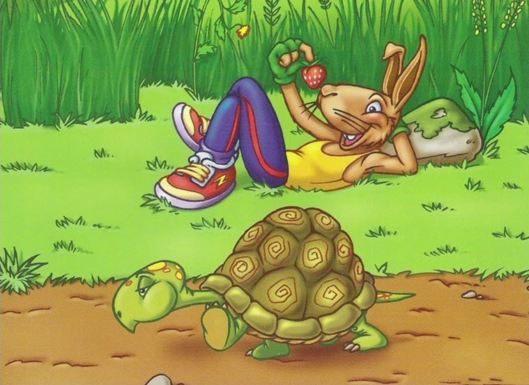 Schildkröten- und Hasenbilder – faule Kaninchenfreunde