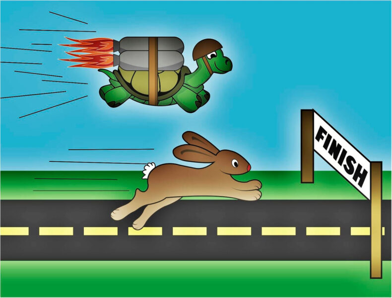 Hình ảnh rùa và thỏ và cuộc chiến về đích