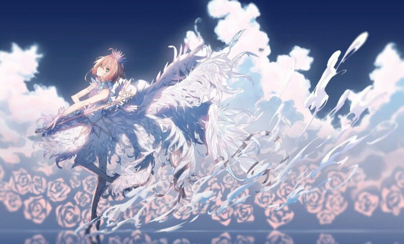 Hình ảnh Sakura thiên thần váy trắng trên bầu trời
