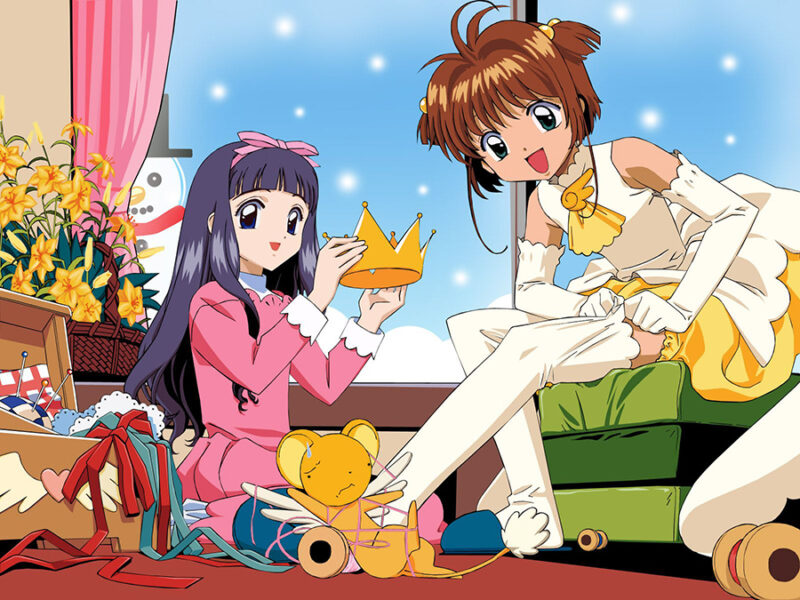 Hình ảnh Sakura và Tomoyo chơi cùng Cerberus