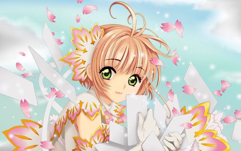 Hình ảnh Sakura với những thẻ bài màu trắng