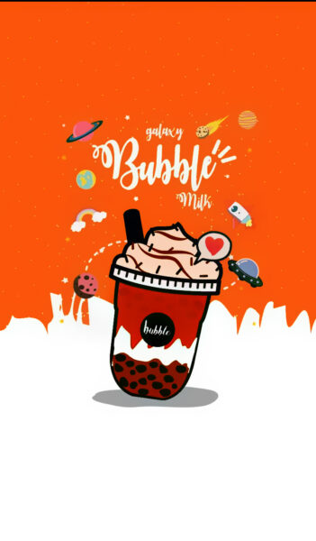 Hình ảnh trà sữa hoạt hình bubble nền đỏ