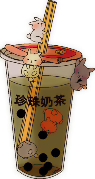 Hình ảnh trà sữa hoạt hình chú thỏ dễ thương