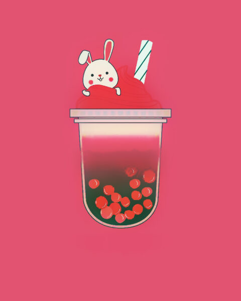 Hình ảnh trà sữa hoạt hình chú thỏ trên nắp cute