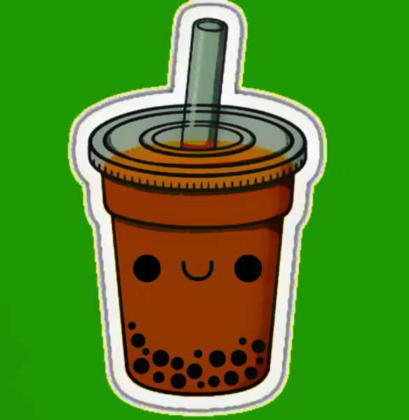 Hình ảnh trà sữa hoạt hình ly đang cười vui vẻ