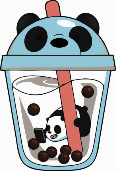 Hình ảnh trà sữa hoạt hình ly hình con gấu trúc