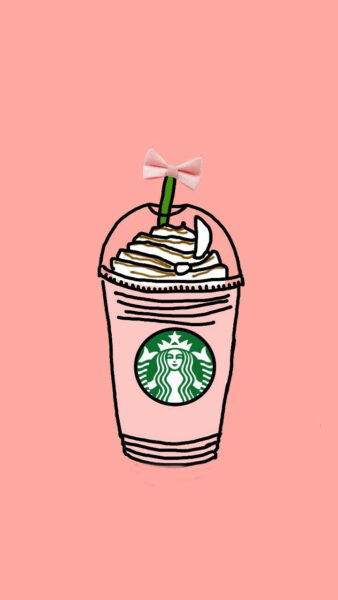 Hình ảnh trà sữa hoạt hình Starbuck có nơ nền hồng
